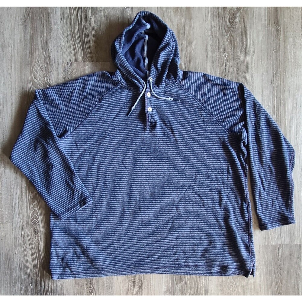 Tommy Bahama Mens 2XLT Hoodie Ribbed Henley Pullover Organic Cotton Blue